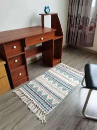 Carpets Retro Ethnic Style Tassel Carpet Living Room Rug Minimalist Cotton And Linen Doormat Bedroom Floor Mat Home Decor