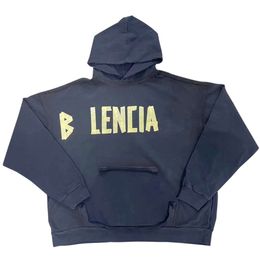 Home Balencigs Hoodie Mens Sweaters Fashion Designer Hoodies 23ss High Quality Yellow Tape Printed Loose Worn XKMT BJBF