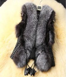 SXXXL Winter New Design Nature Genuine Silver Fox Fur Vest Women PU Leather Winter Coat Jacket Women C52065099435