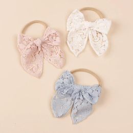 Hair Accessories 15Pcs/Lot Lace Embroidery Fable Bow Nylon Baby Headband Soft Elastic Hairband For Toddler Girls Infant Accessory