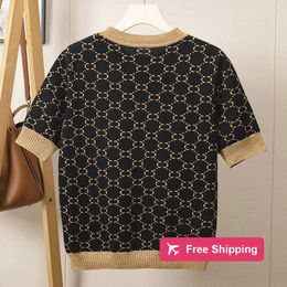 Designer Women's Sweaters Yang Mi, the same model as the Summer New Women's Sweater, Gold Silk Knitted T-shirt Pullover Short sleeved Women RYB6
