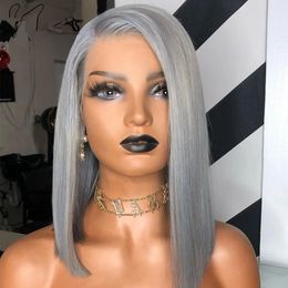 Grey Pixie Cut Short blunt Bob Wig Lace Front Human Hair Wigs For Women Transparent 613 Lace Frontal Wig 13x6 hd 150%