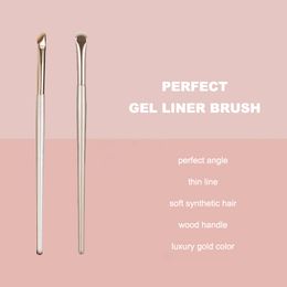 Round Angled Gel Eyeliner Brush Gold Makeup Tool with wood handle soft synthetic hair Perfect Lash liner definer