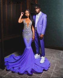 Sparkly Lavender Long Prom Dress 2024 For Black Girls Beads Crystals Rhinestones Evening Gowns Glitter Birthday Party Robe