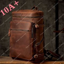 10A+ High quality bag Horse Handmade Cowhide High-capacity Trend Genuine Leather Backpack for Versatile Men's Leisure Travel Men Crazy