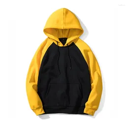 Men's Hoodies Brand Quality Mens Loose Black Yellow Patchwork Autumn Men Streetwear Y2k Hooded Sweatshirt Fashion Fleece Hoodie