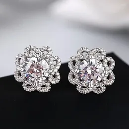 Stud Earrings Gorgeous Flower-shaped For Women Aesthetic Crystal Accessories Wedding Party Luxury Trendy Female Jewellery