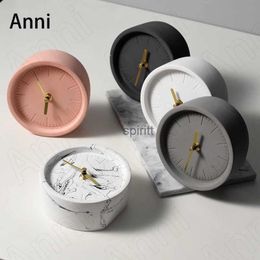 Desk Table Clocks Creativity Cement Table Clock European Vintage Industrial Style Round Electronic Movement Desktop Alarm Clocks Home Decoration YQ240118