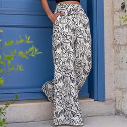 Women's Pants Trendy Printed Wide Leg With Slanted Pockets For Fashionable And Comfortable Outdoor Wear In Autumn 2024 Clothes