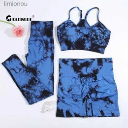 Active Sets CHRLEISURE Sports Suit for Women Tie Dye Yoga Set 2/3PCS Seamless Fitness Outfit Athletic Bra with Workout Legging Gym TracksuitL240118