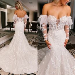 Boho Mermaid Wedding Dress for Bride Off Shoulder Illusion Shine Tulle Beaded Bridal Gowns for Marriage Dresses Designers Gown NW060