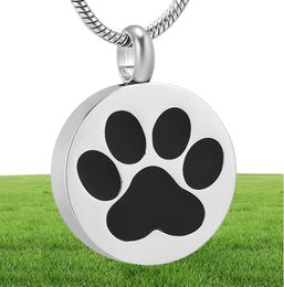 LKJ9738 DogCat Paw Print Memorial Urn Jewelry Round Stainless Steel Pet Cremation Keepsake Pendant Necklace For Ashes7051949