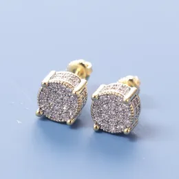 Stud Earrings Explosive European And American Hip-hop Men's Women's Full Of Zircon Round Two-color 925 Silver