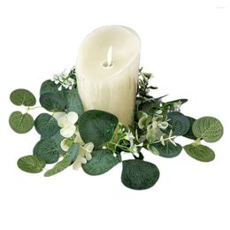 Decorative Flowers YOUZI Green Eucalyptus Leaves Wreaths 25CM Candle Pillars Holder For Christmas Wedding Home Door Tabletop Decoration