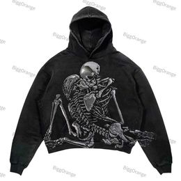 Men's Hoodies Sweatshirts Autumn sweater men and women skull print street hip-hop men's and women retro oversized hooded sweater fashion sweater loose topyolq