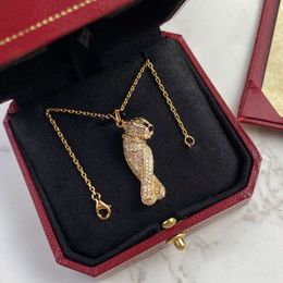 Designer Gold Leopard Pendant Bracelets Necklace Men Women Full Diamond Leopard Collar Chain S Sterling Sier Necklace Grand Jewellery Gift