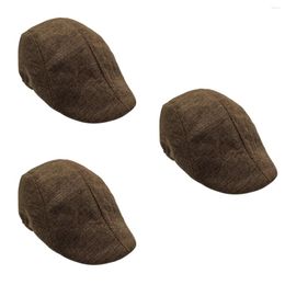 Berets 3pcs Mens Womens Flax Beret Sboy Sunscreen Hat Cabbie Driving British Style Peaked (Brown)