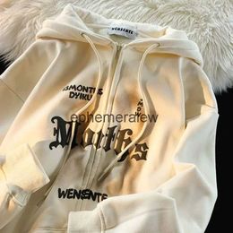 Men's Hoodies Sweatshirts Tracksuits Retro Foam Letter Print Cardigan Y2K Tide Autumn and Winter with A Hundred Couples Streetwear Jacketephemeralew