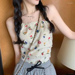 Women's Tanks Summer Bohemian Print Camis Crop Tank Top Vintage Floral Camisole For Women Sweet Girls Short Ins Outerwear Lace-up Shirts