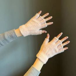 2024 хлопковые вязаные зимние перчатки с пятью пальцами для мужчин, женщин, пар, студентов, сохраняющие тепло, мягкие варежки с длинными пальцами