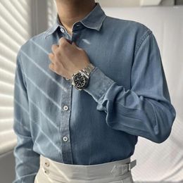 Men's Casual Shirts Spring Men Long-sleeved Denim Shirt Retro British Blue Versatile Slim Fashion Button Camisa Social Masculina