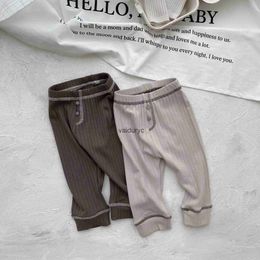 Trousers 2023 New Baby Autumn Vintage Leggings Toddler Boy Big Pp Pants Infant Girl Cotton Solid Ribbed Kids Clothes H240508