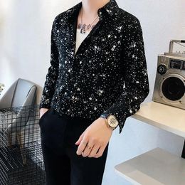 Men's Casual Shirts Autumn Spring Five-pointed Star Sequined Long-sleeved Shirt Handsome Loose High Street Men Tops Male Clothes