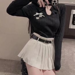 Women's Sweaters Women Knitted Tops Mm Home 24 Spring Fried Dough Twists Letter Bow Polo Collar Knitwear Fashionable Versatile Slim Short