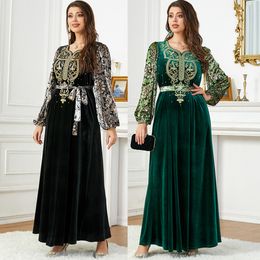 Ethnic Clothing Middle Eastern Muslim Robe Autumn and Winter Veet Beaded Applique Long Sleeves Graceful Women Party Evening Dresses