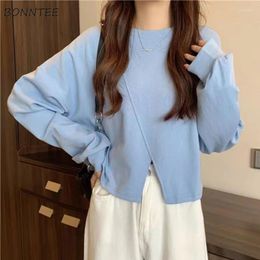 Women's Hoodies Sweatshirts Women Loose Slit Creativity Simple All-match Casual Daily Students Korean Style Streetwear Autumn Chic Design