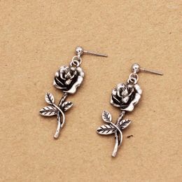 Dangle Earrings Fashion Retro Gothic Rose Pendants Trend Women Punk Silver Color Earring Charm Women's Nightclub Jewelry Gifts