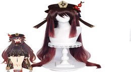 Anime Costumes CosZtkhp Genshin Impact Hu Tao Cosplay Wig Hutao Cosplay Long Brown Wig with Bangs Ponytails Heat Resistant Synthet8051713