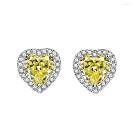 Stud Earrings 2024 6mm Yellow Diamond Love For Women 925 Silver Fashion Light Luxury