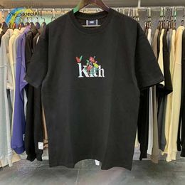 Kith T Shirt Men's T-Shirts 2022Ss Black White Apricot Kith Hoodie Casual Men Women Classic Flower Bird Print Kith Loose Short Sleeve With Tag 5113