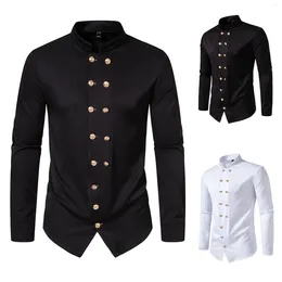 Men's Casual Shirts Men Fashion Double Breasted Standing Neck Long Sleeve Shirt Short T For Y2k Tops Clothing T-Shirts