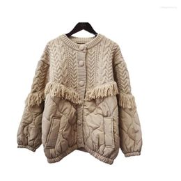Women's Knits Tassel Spliced Knitted Cardigan Autumn Winter 2024 Loose Lazy Style Women Sweater Jacket Coat TREF