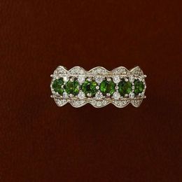 Imitation Diopside Ring for Women, Light Luxury, High Grade S Silver Plated, Unique Opening Design, Elegance