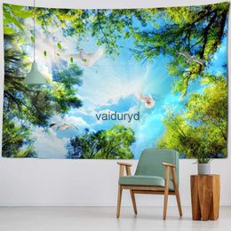 Tapestries Forest Sky Tapestry Nature Scenery Print Wall Hanging Sunshine Plants Home Decor Background Cloth Boho Hippie Room H240514