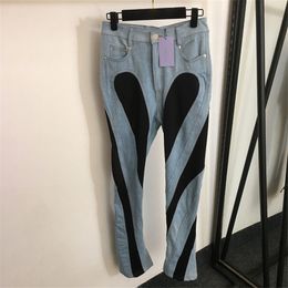 Designer Women Jeans Contrast Color Patch Work Woman Jean Pants Black Denim Legging Trousers