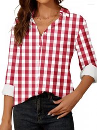 Women's Blouses Casual Red Plaid Shirt Women 2024 Turn-down Collar Print Long Sleeve Shirts For Korean Reviews Many Clothes