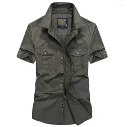 Men's Casual Shirts 2024 Outdoor Summer Solid Color Loose Fitting Short Sleeved Shirt Thin Middle-aged Military Uniform Half Sleeve