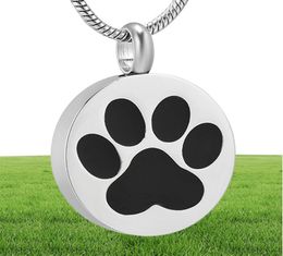 LKJ9738 DogCat Paw Print Memorial Urn Jewellery Round Stainless Steel Pet Cremation Keepsake Pendant Necklace For Ashes1062324