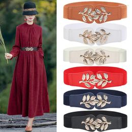 Belts 1Pc Women's Elastic Slimming Belt Retro Metal Leaf Fashion Decorative For Ladies Dress Shirt Windbreaker Leather Waist Sealing