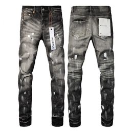 New Fashion 2024 Slim Jeans Purple Brand Fall/Winter Jeans High Street Ripped Paint 240117