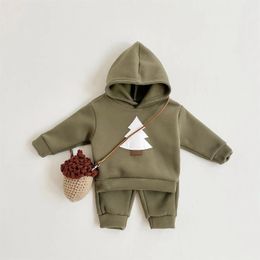 Winter Baby Clothes Set Hooded Tracksuit Christmas Tree Boys Kids Clothing Girls Thickening Plush Winter Warm Cotton Coat Suit 240117