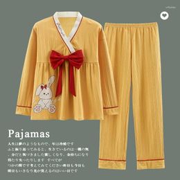 Women's Sleepwear Spring Long-sleeved Trousers Japanese-style Sinchan Kimono Pyjamas Set Female Autumn Korea Cotton Home Clothes Cute Sweet