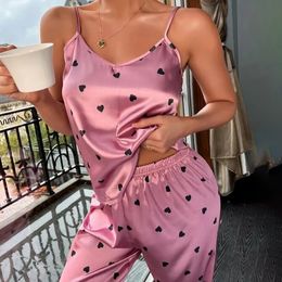 Women's Summer Two-piece Suit Pajamas Sexy Cami With Trousers Silk Satin Sleepwear Pajama Set Casual Homewear 240117