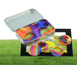 2Pcs 5ml Silicone container box case wax Storage Jars Non stick Tin with dab tool Carving Travel metal kit set Wax Mat3587531