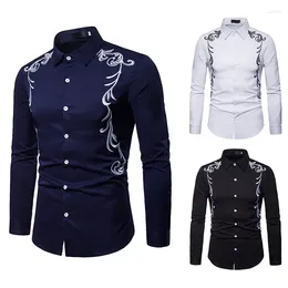 Men's Casual Shirts 2024 Spring And Autumn Royal Court Style Embroidered Polo Collar Large Long Sleeve Shirt