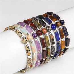Charm Bracelets Chakra Square Bar Pillar Stone Bracelet Reiki Healing Beads Strand Yoga Women Energy Jewelry